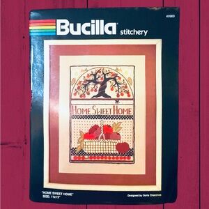 New Vintage HOME SWEET HOME Embroidery Kit 49963 Apples, Baskets 11x15 *open pkg